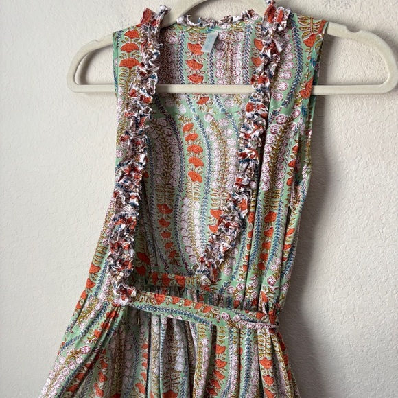 Anokhi Koki Boho Block Print Ruffle Trim Midi Wrap Dress Girls 10-11 Yrs - Picture 12 of 15